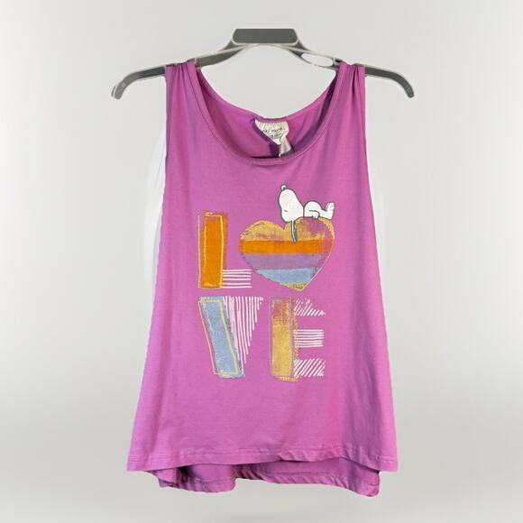 Munki Munki Peanuts Snoopy LOVE Pink Pastel Soft Sleep Tank Size XL Kidcore - Picture 1 of 4
